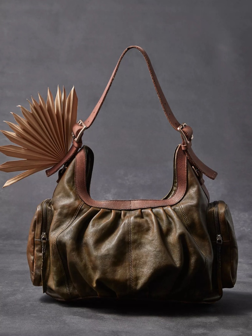$398! Free People We The Free Hattie Hardware Shoulder Bag Olive NEW